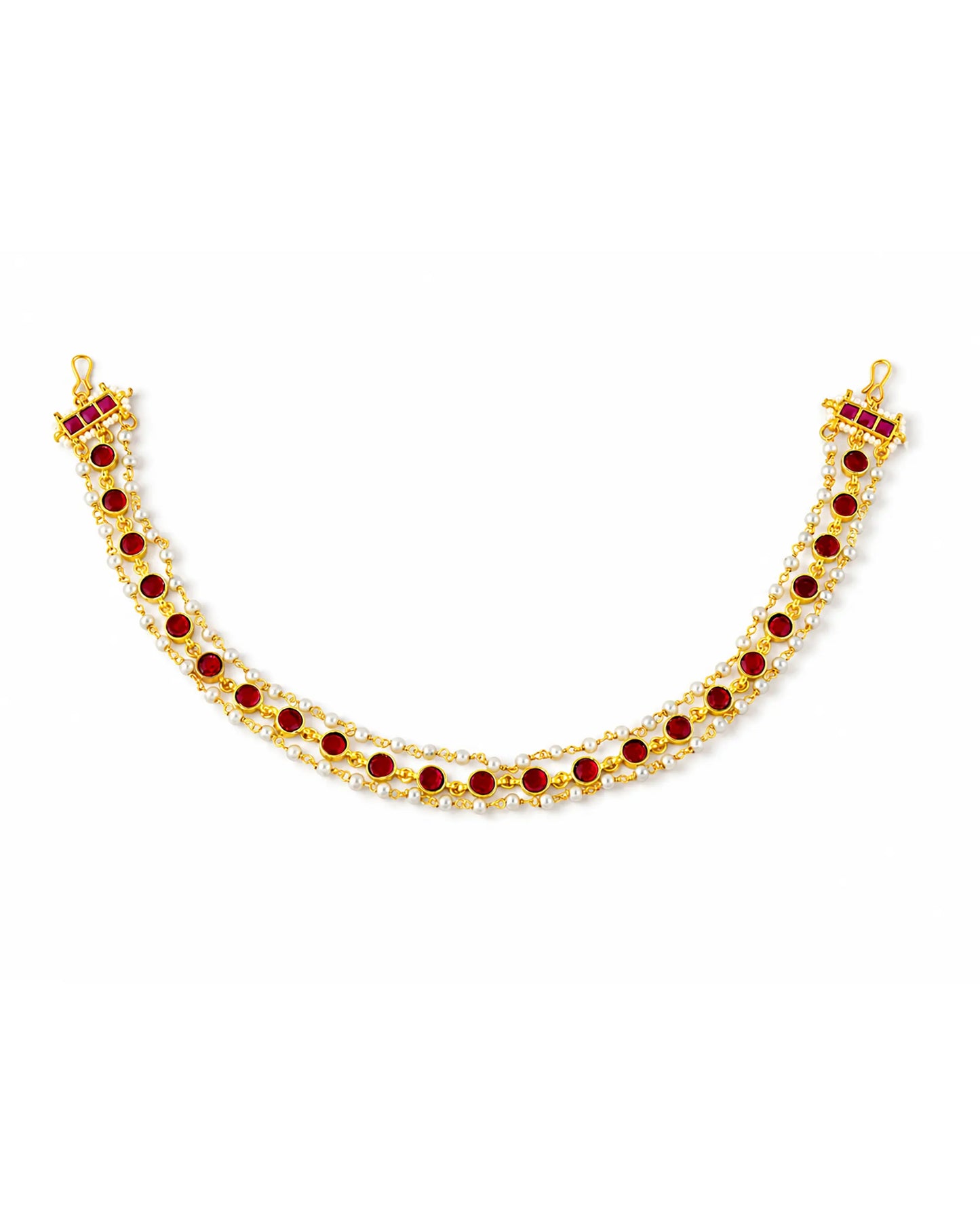 Kundan Sheeshpatti Bridal Matha Patti with Red Stones & Pearls | Traditional Indian Head Jewelry | Wedding Maang Tikka Hair Accessory