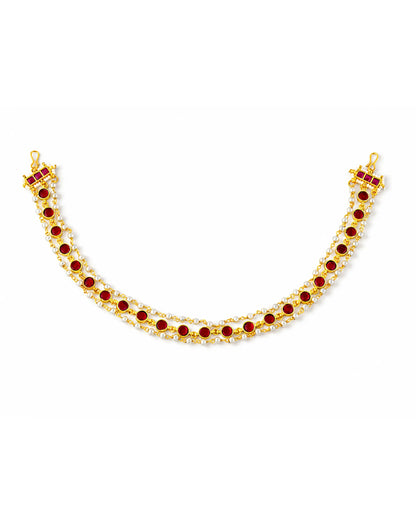 Kundan Sheeshpatti Bridal Matha Patti with Red Stones & Pearls | Traditional Indian Head Jewelry | Wedding Maang Tikka Hair Accessory