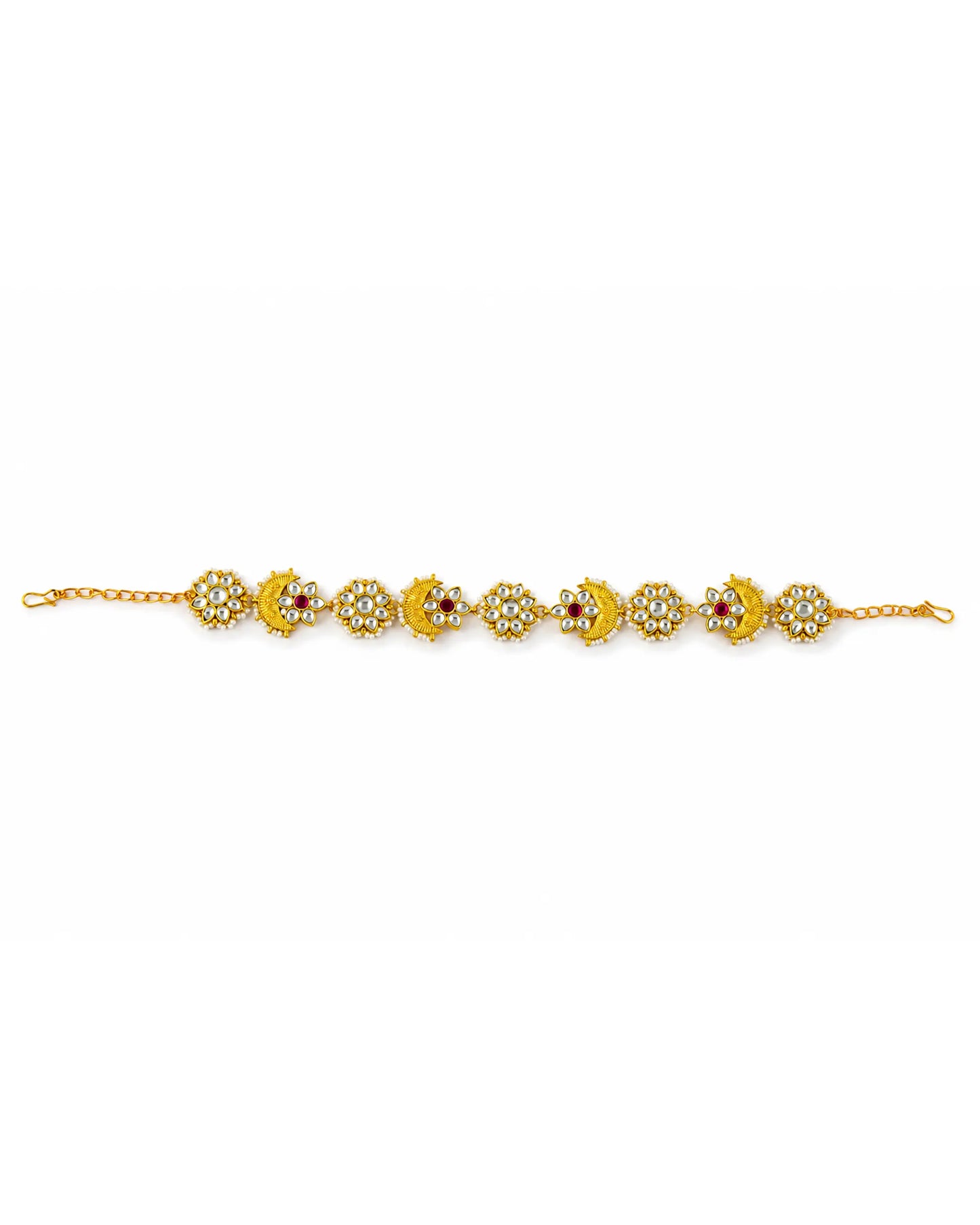 Kundan Pearl Matha Patti, Gold & Red Boho Bridal Headpiece, Indian Wedding Jewelry, Traditional Ethnic Hair Accessory, Handmade Bridal Tiara
