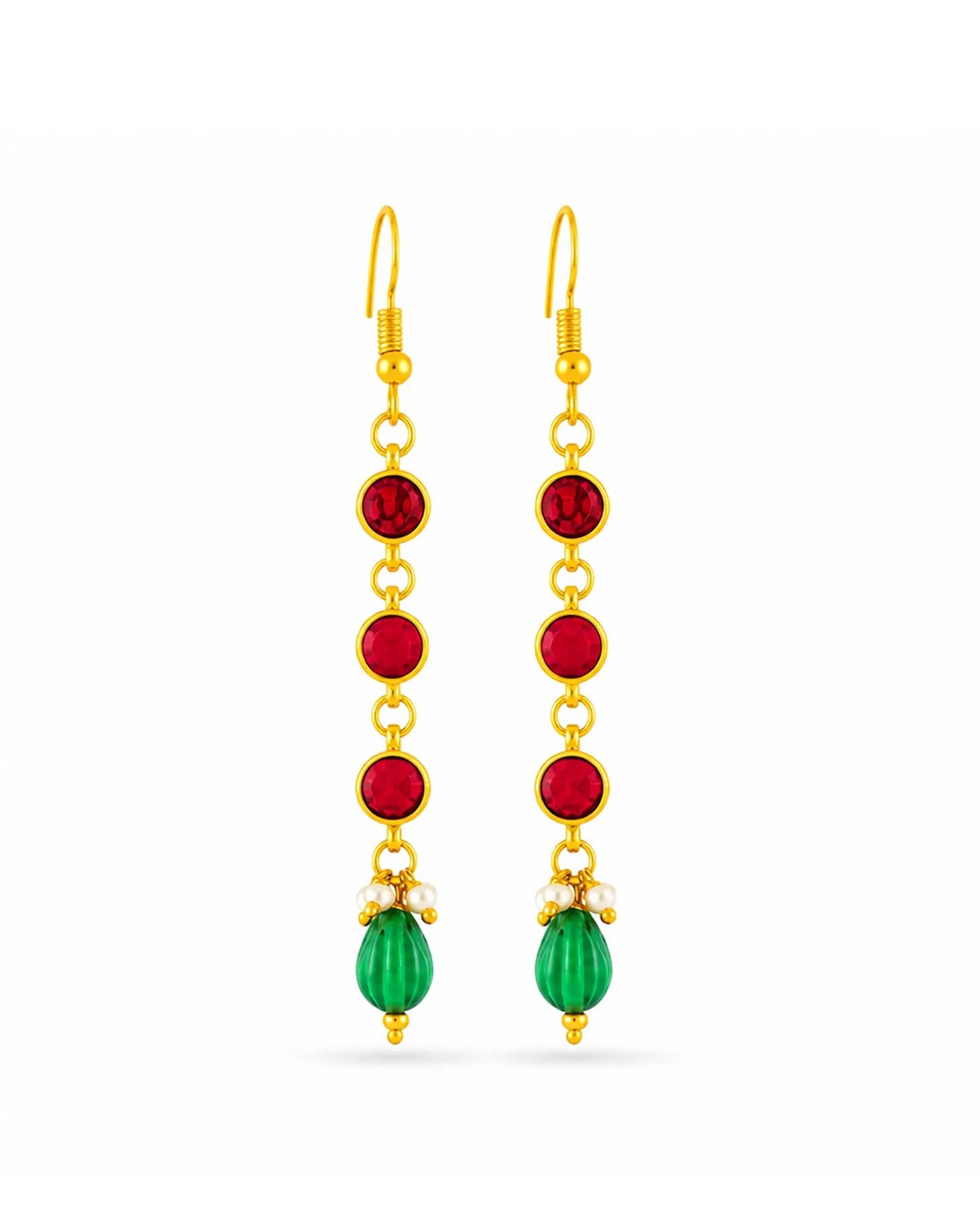 Red Green Kundan Necklace Set, Traditional Indian Bridal Jewelry, Adjustable Thread Necklace, Ethnic Gold Statement Necklace with Earrings