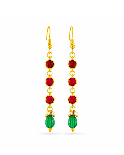 Red Green Kundan Necklace Set, Traditional Indian Bridal Jewelry, Adjustable Thread Necklace, Ethnic Gold Statement Necklace with Earrings