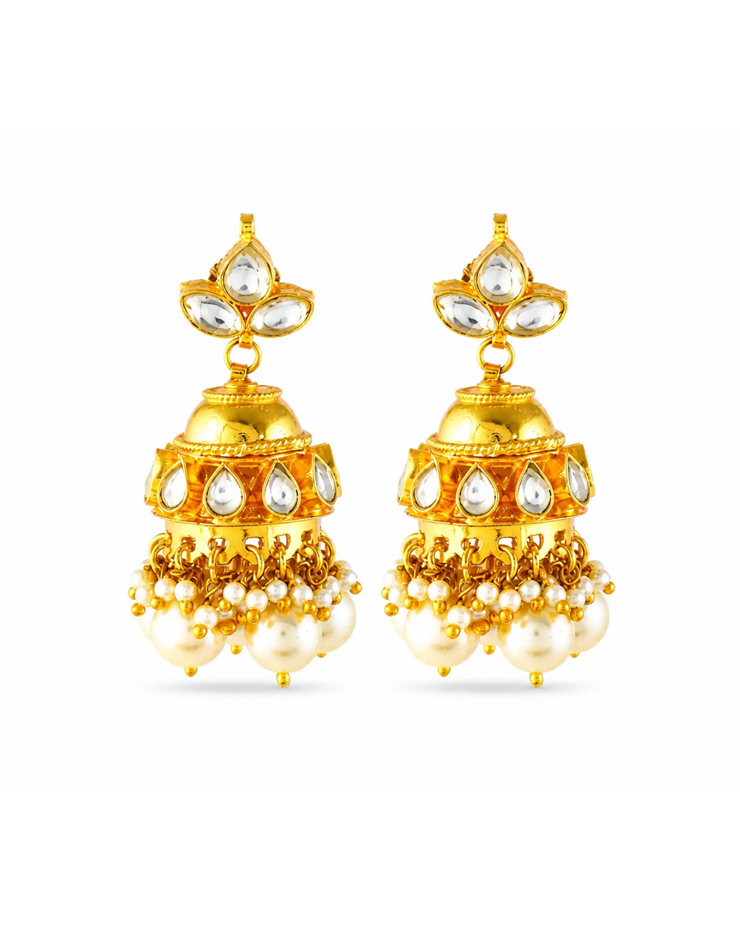 Pearl Kundan Necklace Set with Jhumka Earrings, Traditional Gold Jewelry Set, Bridal Wedding Necklace, Ethnic Pearl Jewelry Gift for Women