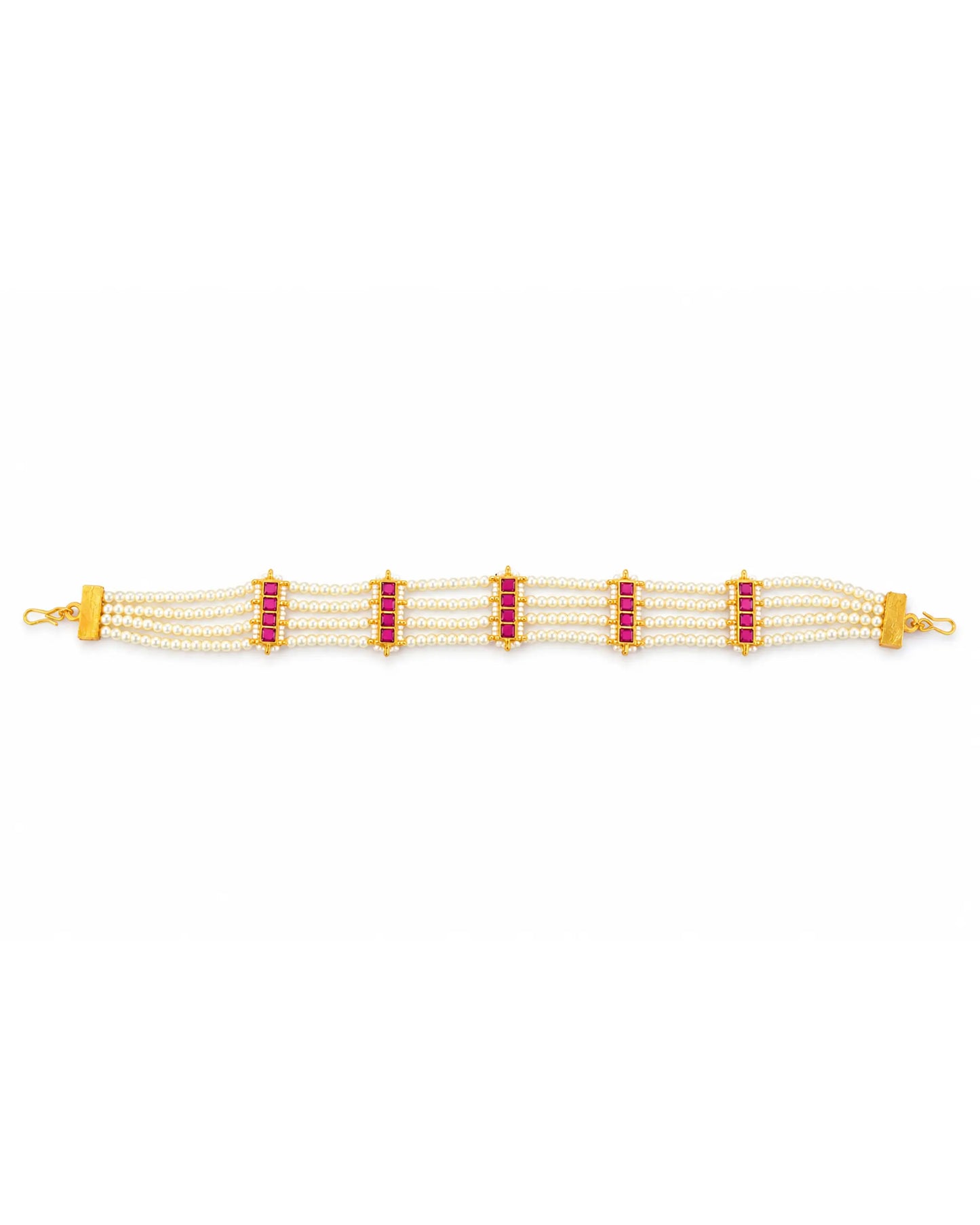 Kundan Pearl Matha Patti, Gold Red Boho Bridal Wedding Headpiece Jewelry