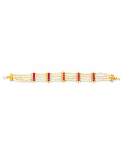 Kundan Pearl Matha Patti, Gold Red Boho Bridal Wedding Headpiece Jewelry