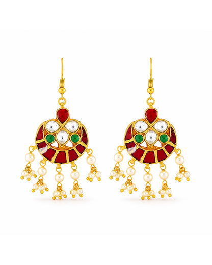 Ruby Red Thread Choker Necklace Set, Kundan Pearl Jewelry Set, Traditional Indian Necklace Earrings, Bridal Ethnic Jewelry Gift for Women