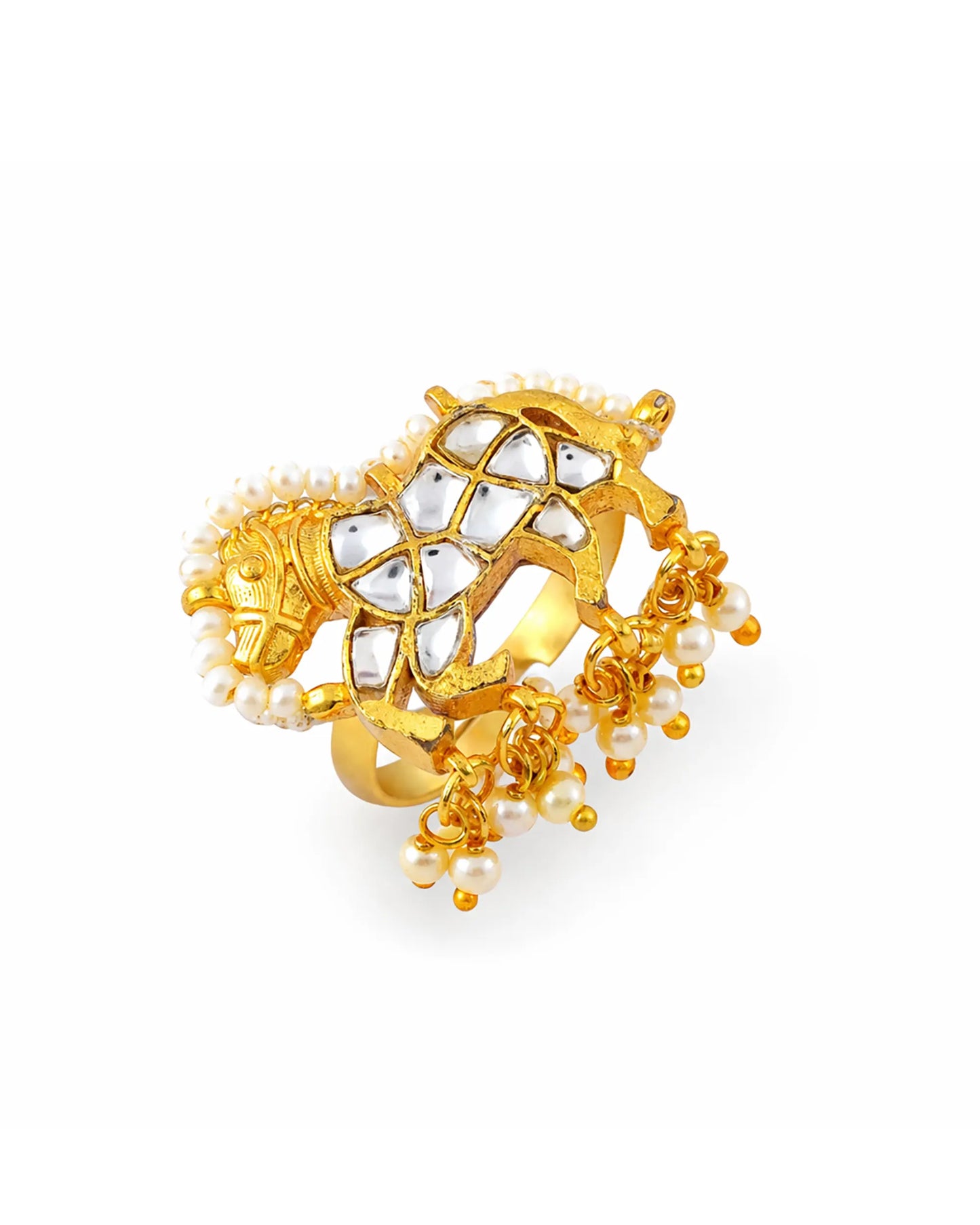 Kundan Adjustable Ring, Traditional Indian Statement Ring, Gold Plated Pearl Ring, Ethnic Bridal Jewelry, Handmade Cocktail Ring