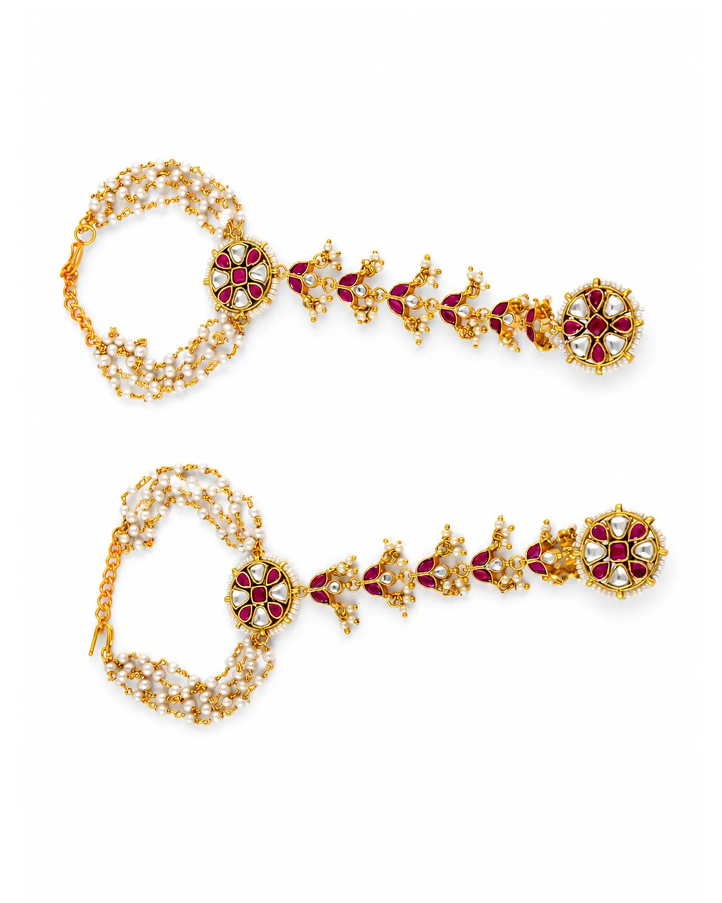 Kundan Pearl Hathphool Bracelet with Ring