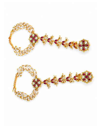 Kundan Pearl Hathphool Bracelet with Ring