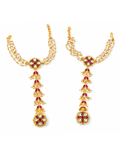 Kundan Pearl Hathphool Bracelet with Ring