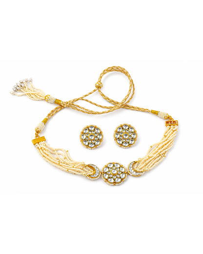 Pearl Bridal Choker Set, Kundan Wedding Necklace Set, Indian Bridal Jewelry, Gold Pearl Necklace with Earrings, Pakistani Jewelry