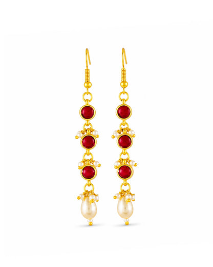 Red Stone Gold Necklace, Indian Bridal Necklace, Kundan Style Pearl Drop Necklace, Wedding Jewelry, Traditional Statement Choker