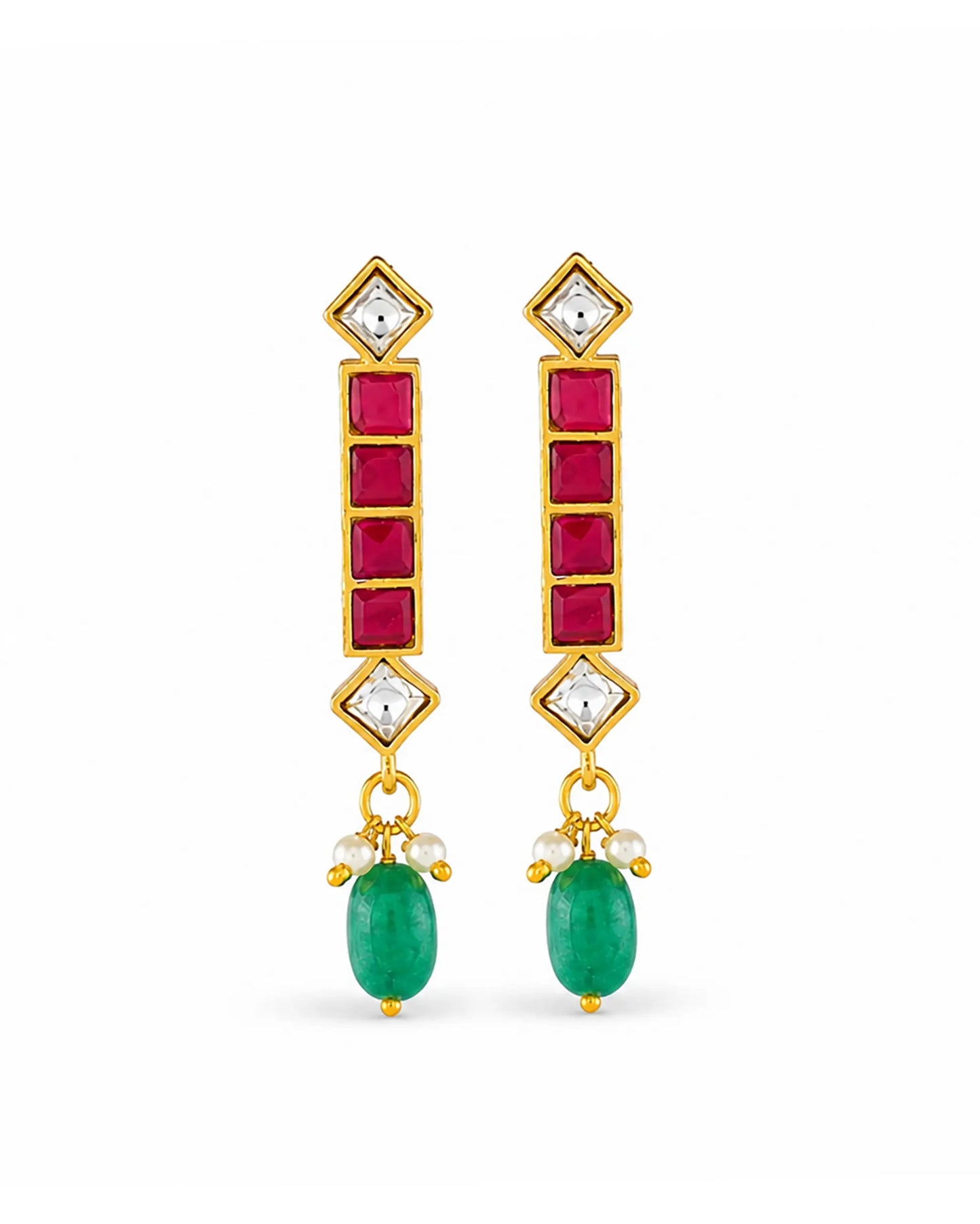 Handcrafted Kundan Choker Set  Pearl Necklace, Green Bead Earrings, Gold Plated Bridal Jewelry Gift