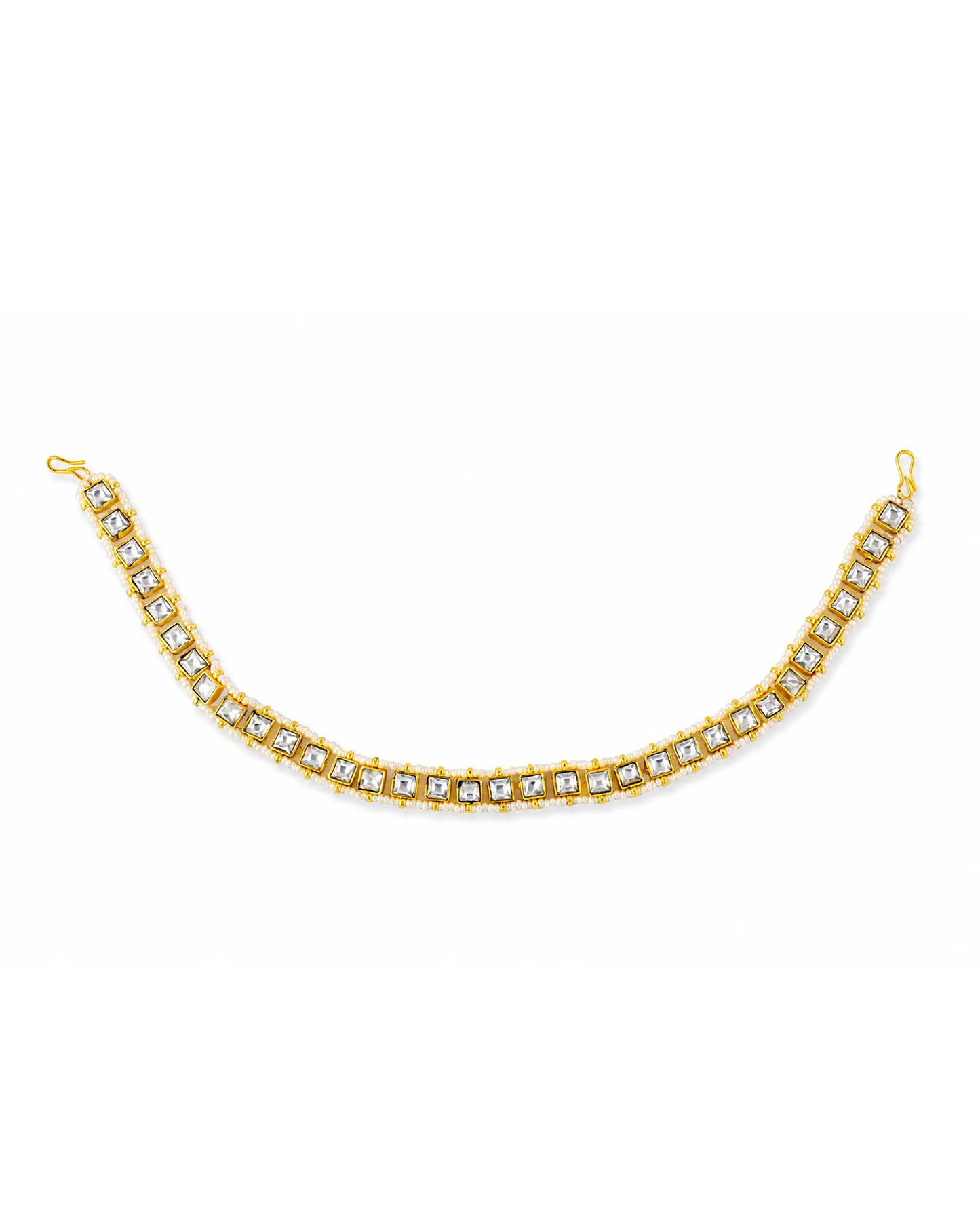Handmade Gold-Plated Kundan Pearl Bridal Sheeshpatti Maang Tikka Headpiece Jewelry For Wife