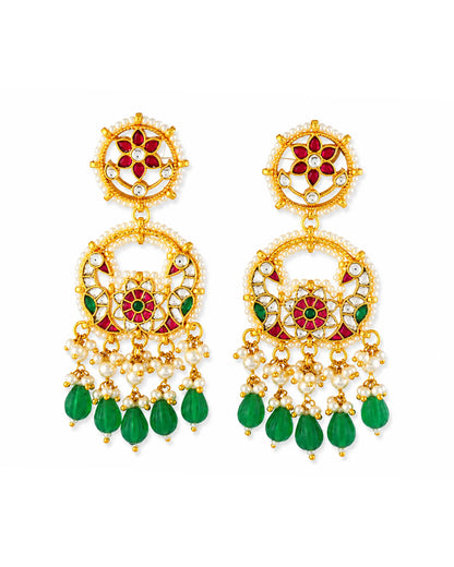 Jadau Kundan Polki Pearl Tassel Earrings
