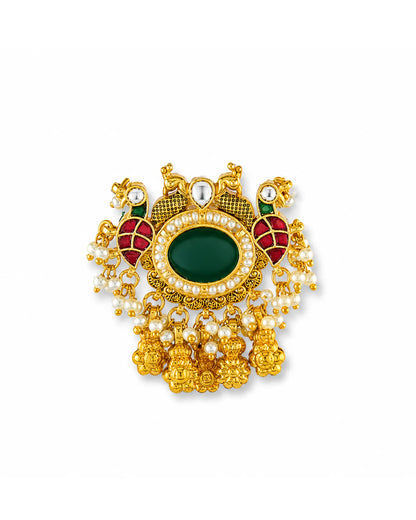 Traditional Kundan Adjustable Ring, Indian Bridal Statement Ring, Gold Plated Pearl Ethnic Cocktail Jewelry, Handmade Festive Ring