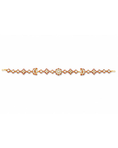 Kundan Sheeshpatti Headpiece with Pearls, Gold Ruby Bridal Jewelry, Wedding Hair Accessory Jewelry