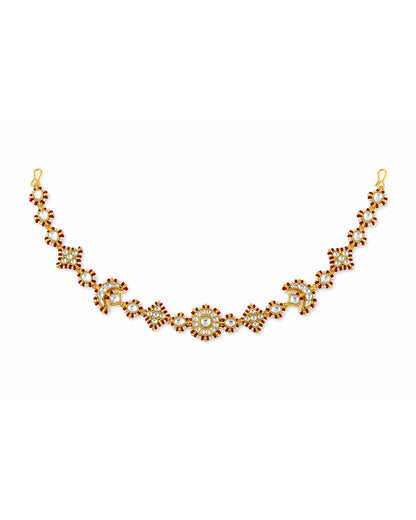Kundan Sheeshpatti Headpiece with Pearls, Gold Ruby Bridal Jewelry, Wedding Hair Accessory Jewelry