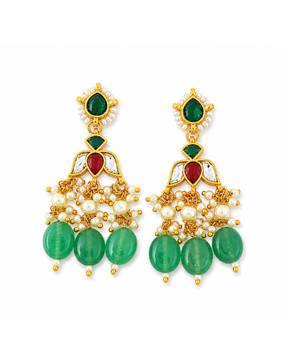 Kundan Green Stone Necklace Set with Earrings, Indian Bridal Jewelry Set, Gold Choker Necklace, Wedding Jewelry, Pearl Drop Ethnic Set