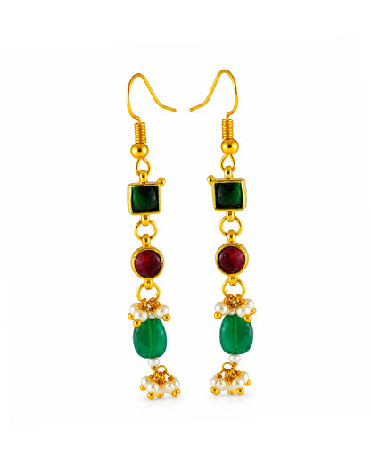 Traditional Kundan Choker Necklace Set with Earrings, Red Green Bridal Jewelry Set, Indian Wedding Necklace, Gold Statement Choker