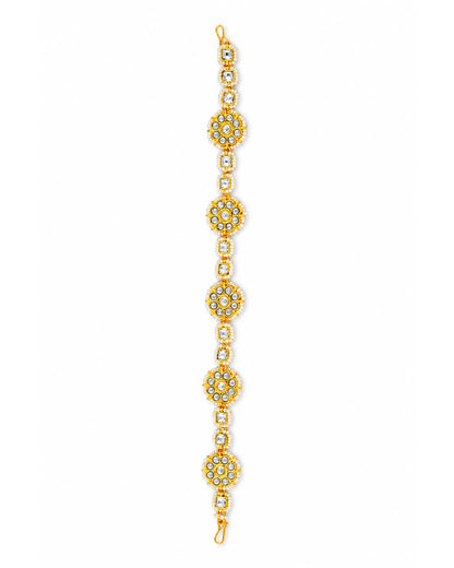 Handmade Gold-Plated Kundan Pearl Bridal Sheeshpatti Maang Tikka Headpiece Jewelry For Wife