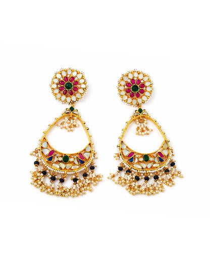 Kundan Chandbali Earrings with Pearls