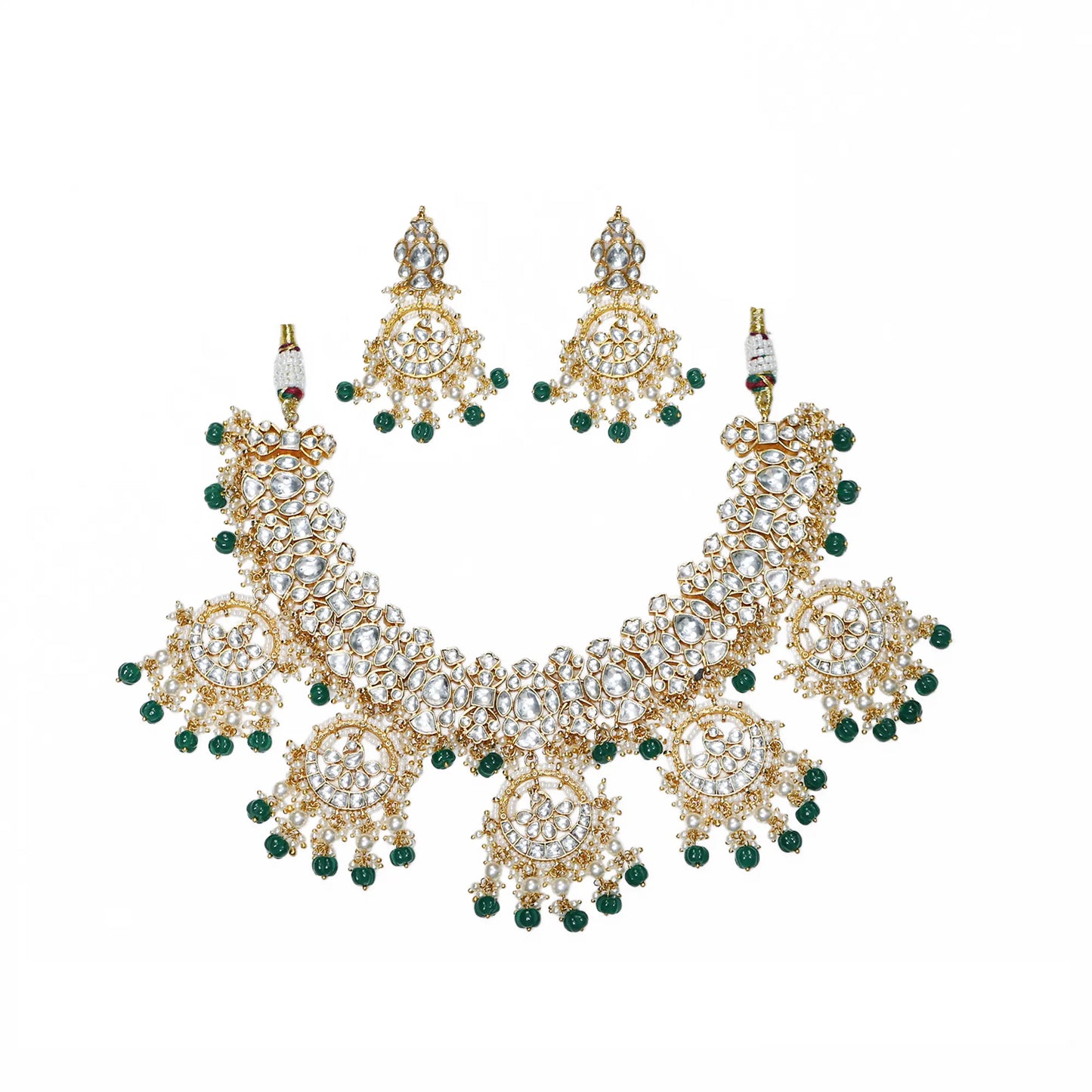 Kundan Polki Choker Green Beads Necklace Set: Indian Wedding Jewelry, 18k Gold Plated Bridal Jewelry Gift for her