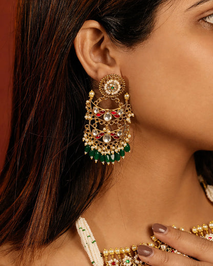 Bridal Kundan Choker Necklace Set with Earrings, Green Beads Polki Jewelry, Indian Wedding Gold Choker, Traditional Ethnic Bridal Jewelry