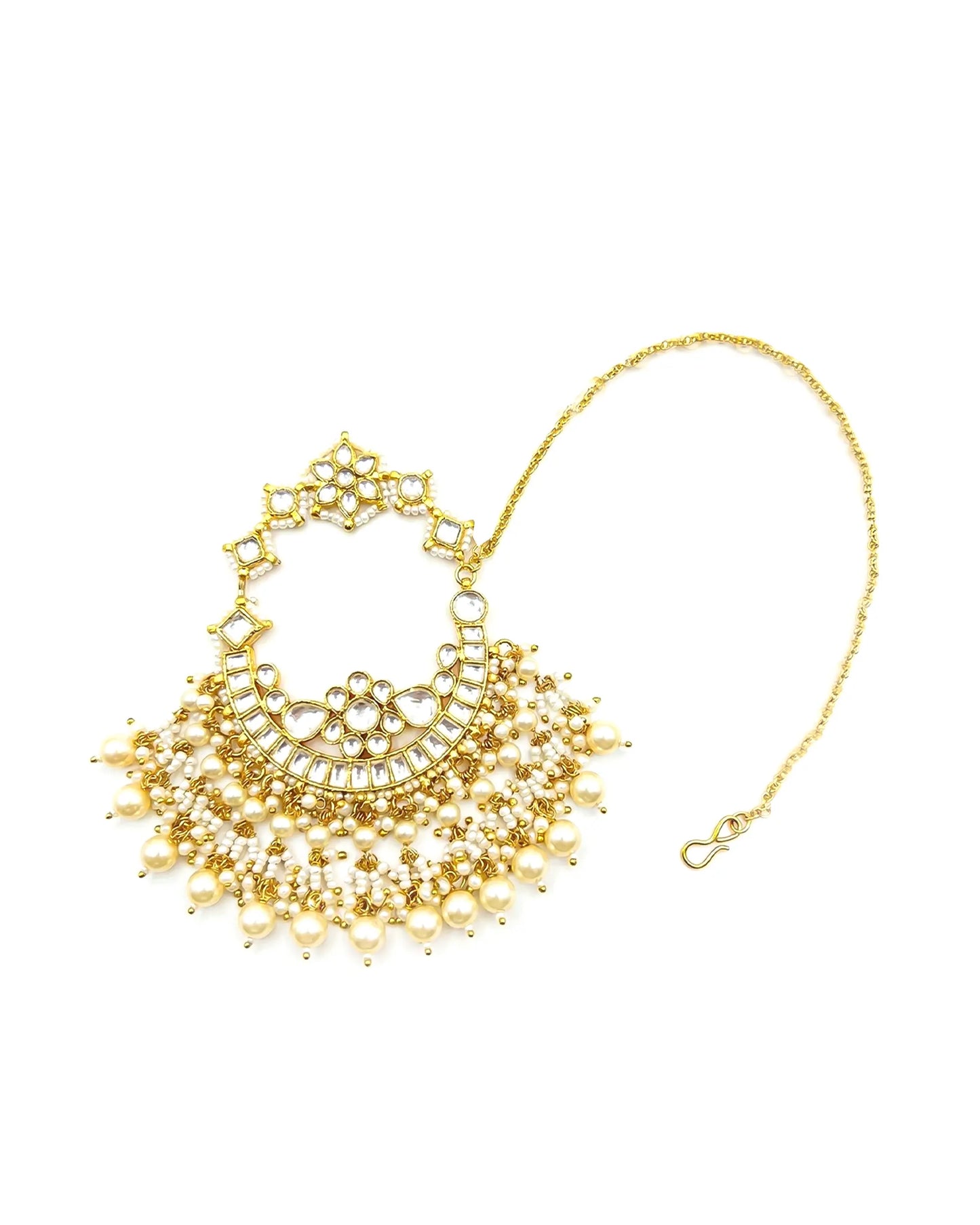 Pearl Bridal Nath, Kundan Gold Plated Indian Wedding Nose Ring, Traditional Dulhan Jewelry