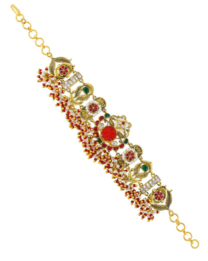 Handcrafted Gold Plated Kundan Bracelet, Red Green Meenakari Bridal Jewelry