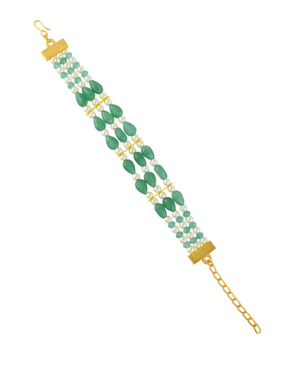 Multi-Layer Pearl Green Beds Bracelet, Gold Tone Handmade Elegant Jewelry Gift for her