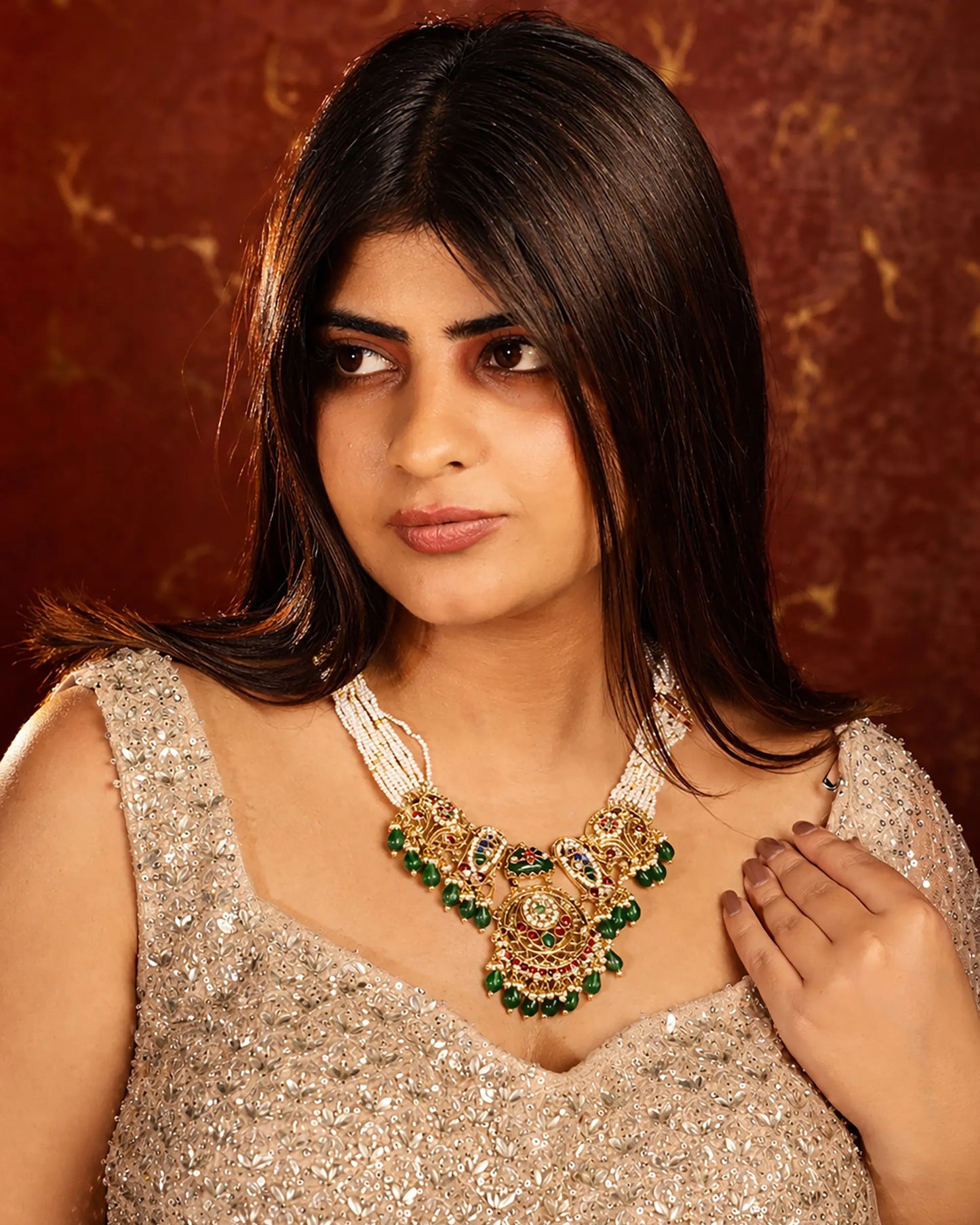 Elegant Pearl Beaded Choker Necklace Set Jewelry  Gold Plated Ethnic Bridal Jewelry Gift for her