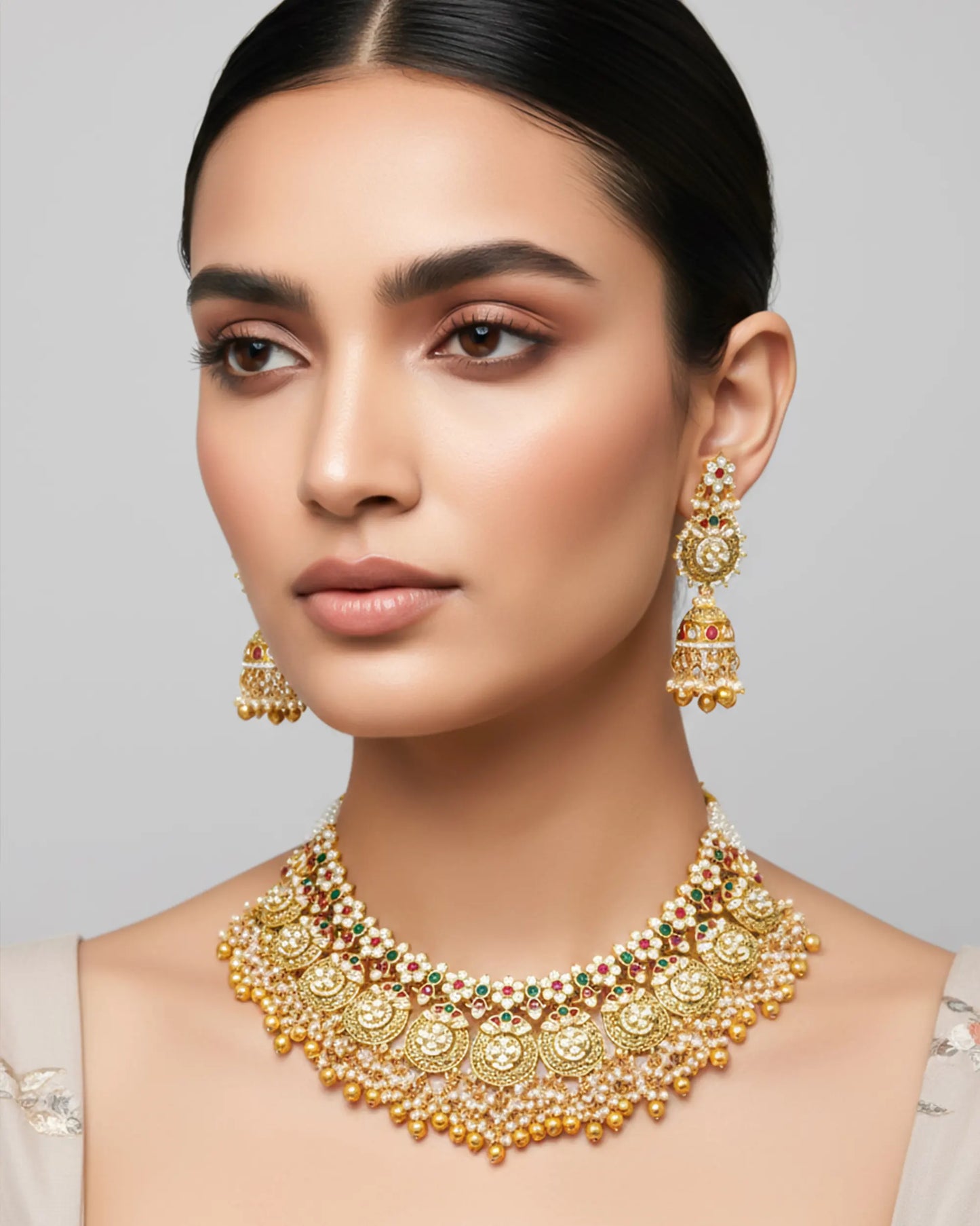 Bridal Kundan Necklace Set, Antique Gold Plated Pearl Choker, Indian Wedding Jewelry