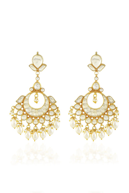 18K Gold Plated Jadau Polki Chandbali Earrings