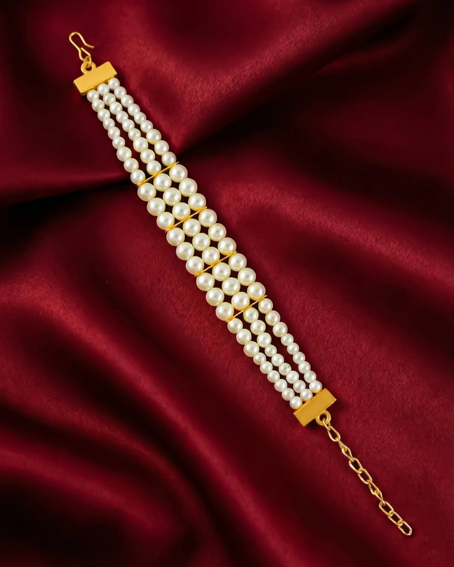 Handmade Kundan Pearl Beaded Bracelet, Gold Tone Ethnic Bridal Jewelry