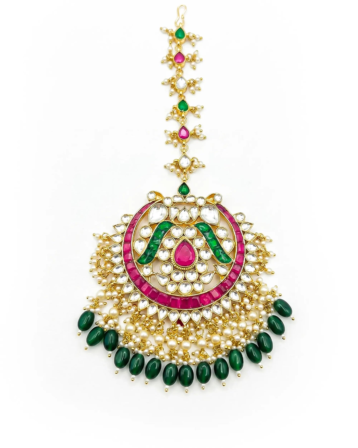 Bridal Kundan Maang Tikka, Pearl Forehead Jewelry, Indian Wedding Traditional Headpiece