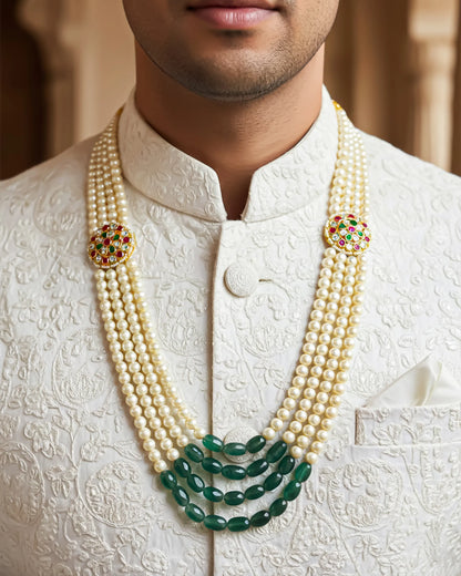 Multi Layer Pearl Groom Mala Necklace, Traditional Indian Wedding Jewelry