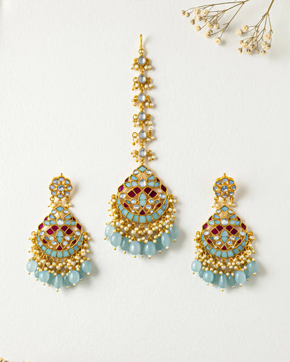 Gold Plated Kundan Tikka Set with Earrings