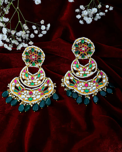18K Gold Plated Jadau Chandbali Earrings Indian Jewelry