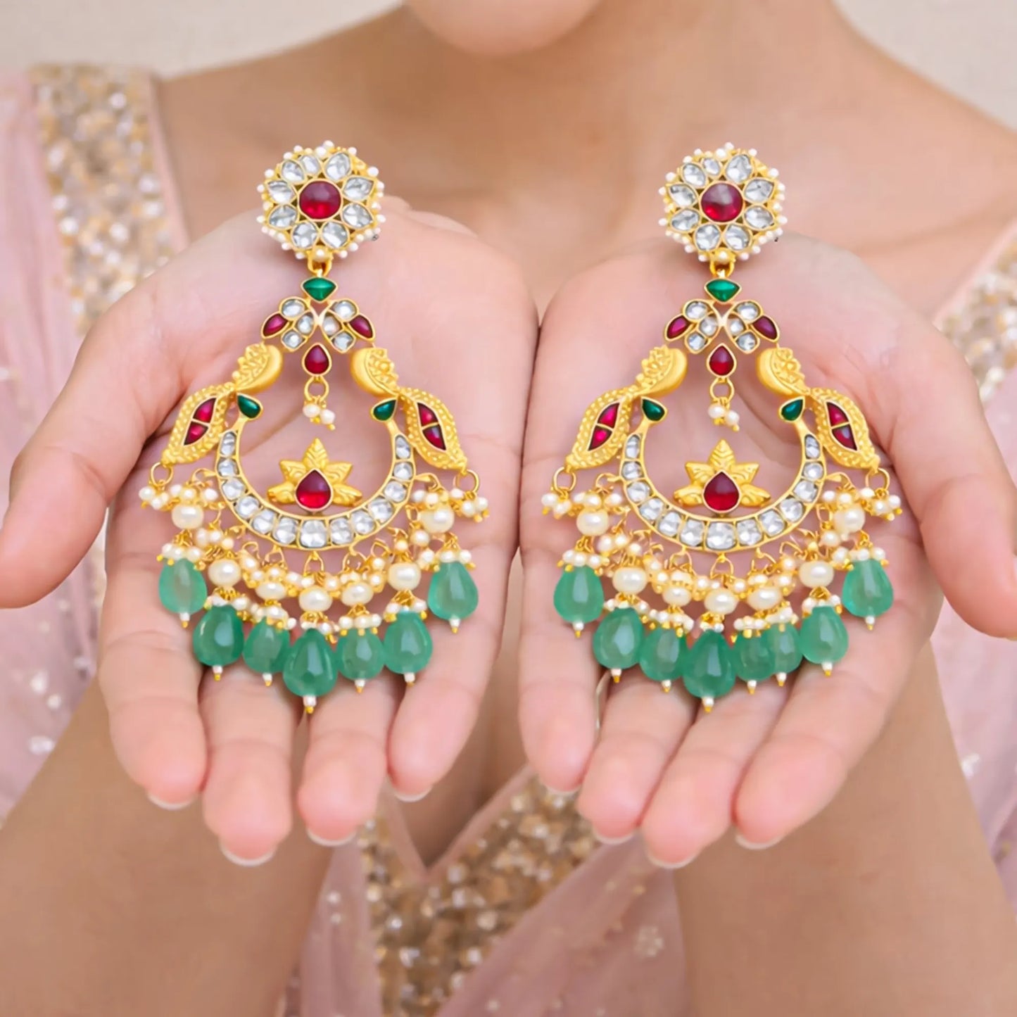 18K Gold Plated Peacock Chandbali Earrings