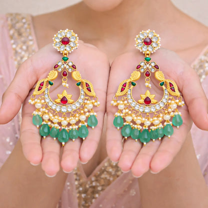 18K Gold Plated Peacock Chandbali Earrings