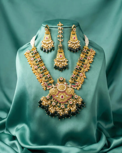 Antique Gold Kundan Meenakari Bridal Necklace Set with Earrings | Indian Wedding Jewelry