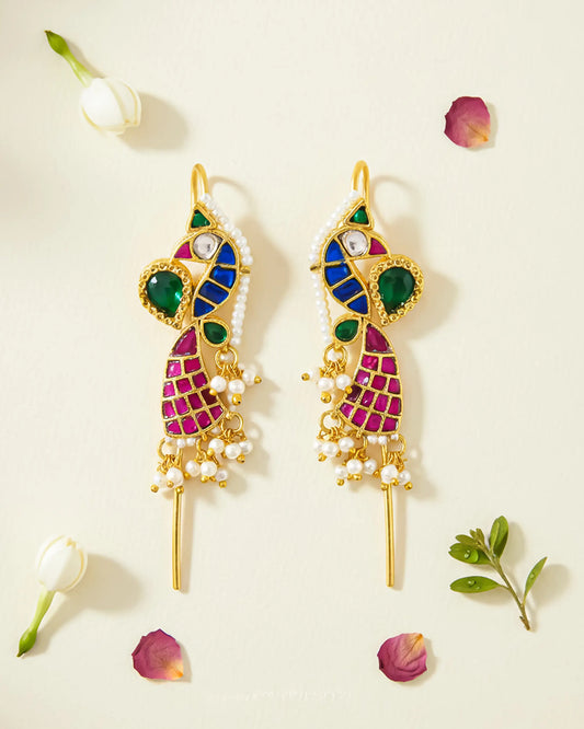 Gold Plated Peacock Kundan Ear Cuff Earrings