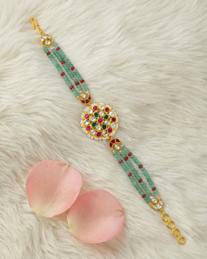 Kundan Beaded Bracelet, Gold Tone Ethnic Bridal Wedding Jewelry