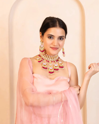 Pink Kundan Choker Set Jewelry – Gold Plated Indian Bridal Necklace & Earrings