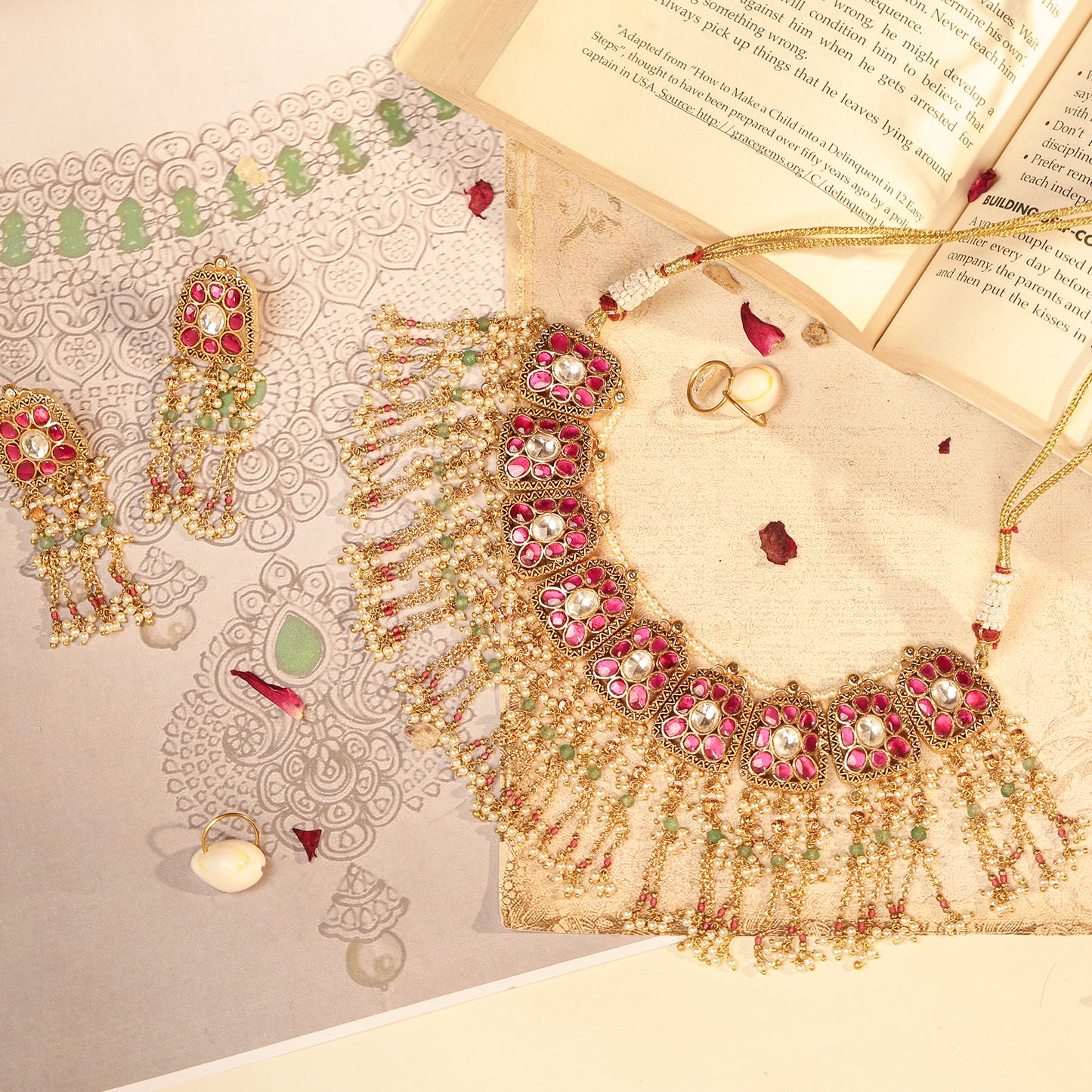 Indian Bridal Pink Kundan Choker Set – Wedding Necklace & Earrings Jewelry