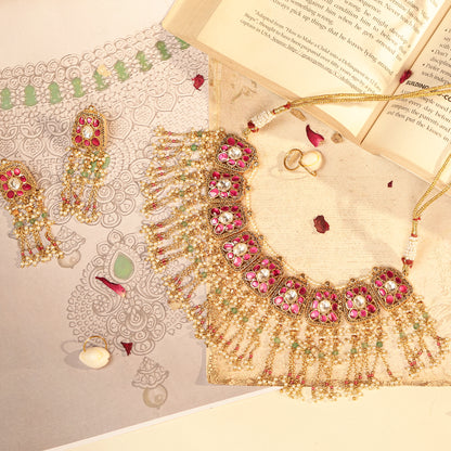 Indian Bridal Pink Kundan Choker Set – Wedding Necklace & Earrings Jewelry