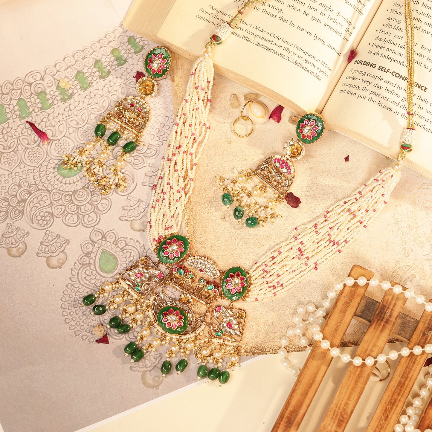 Multicolor Indian Bridal Choker Necklace Set, Festive Statement jewelry