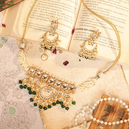Green Kundan Bridal Choker Necklace Set with Earrings Jewelry