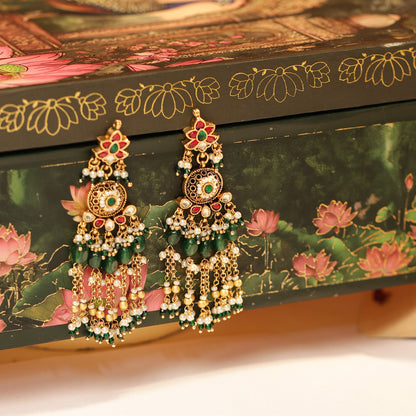 Green Kundan Bridal Jewelry Set, Gold Plated Choker Earrings Jewelry