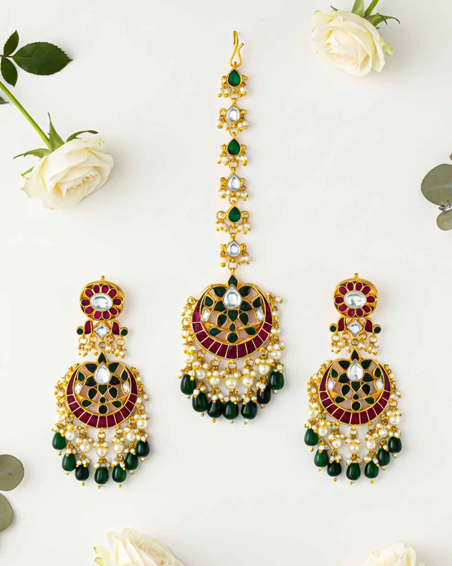 Kundan Maang Tikka and Earrings Set